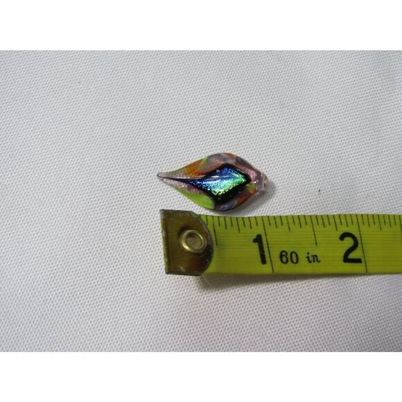 Multi Color Fused Art Glass Pendant Charm 1" Sparkle Rainbow Teardrop Boho Charm - Picture 8 of 8